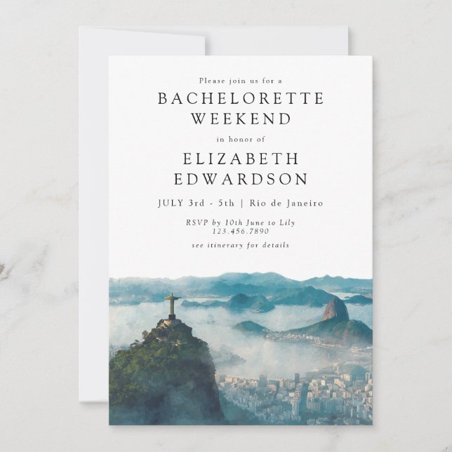 Rio de Janeiro Watercolor Bachelorette Weekend Invitation (Front)