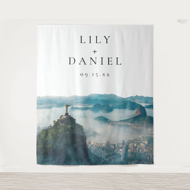Rio de Janeiro Wedding Photo Backdrop Tapestry (Front)