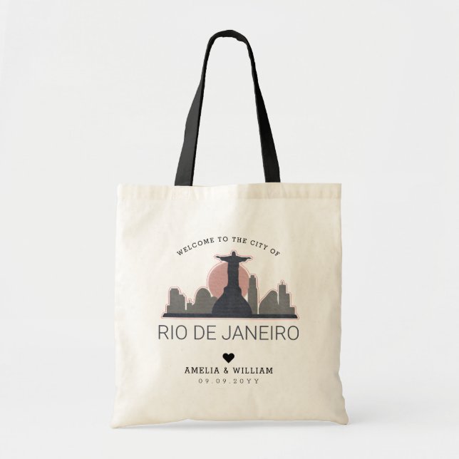Rio De Janeiro Wedding | Stylized Skyline Tote Bag (Front)