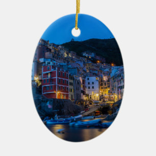 Riomaggiore at night Cinque Terre Liguria Italy Ceramic Ornament