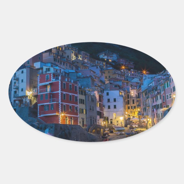 Riomaggiore at night Cinque Terre Liguria Italy Oval Sticker (Front)