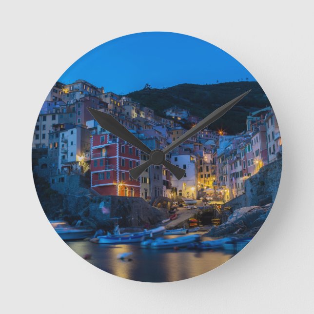 Riomaggiore at night Cinque Terre Liguria Italy Round Clock (Front)