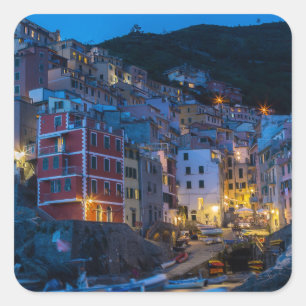 Riomaggiore at night Cinque Terre Liguria Italy Square Sticker