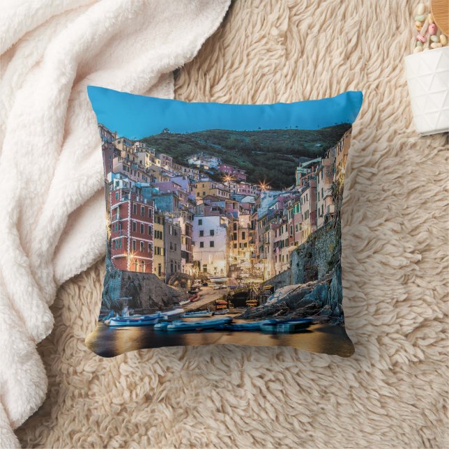Riomaggiore Cinque Terre La Spezia Italy Panorama Throw Pillow (Blanket)