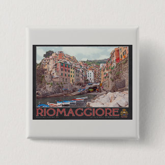 Riomaggiore Harbour (black) 2 Inch Square Button