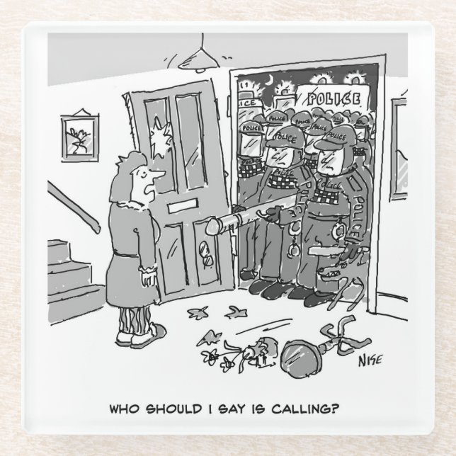 Riot Police Raid a Property - Funny Police Theme Glass Coaster (Front)