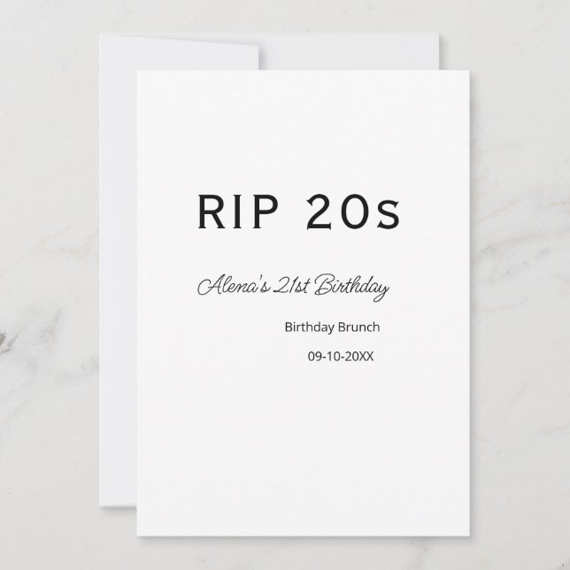 RIP 20s 21st birthday simple minimal brunch date n Invitation (Front)
