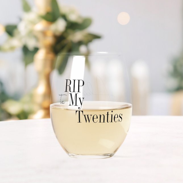 RIP 20s 30th Birthday Party Favor Stemless Wine Glass (Insitu (Wedding))