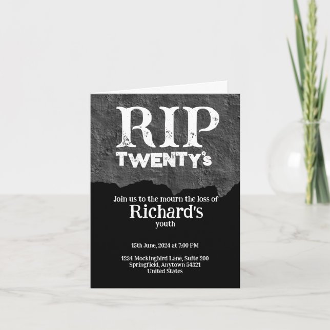 Rip 20's funny black 30th birthday invitation (Front)