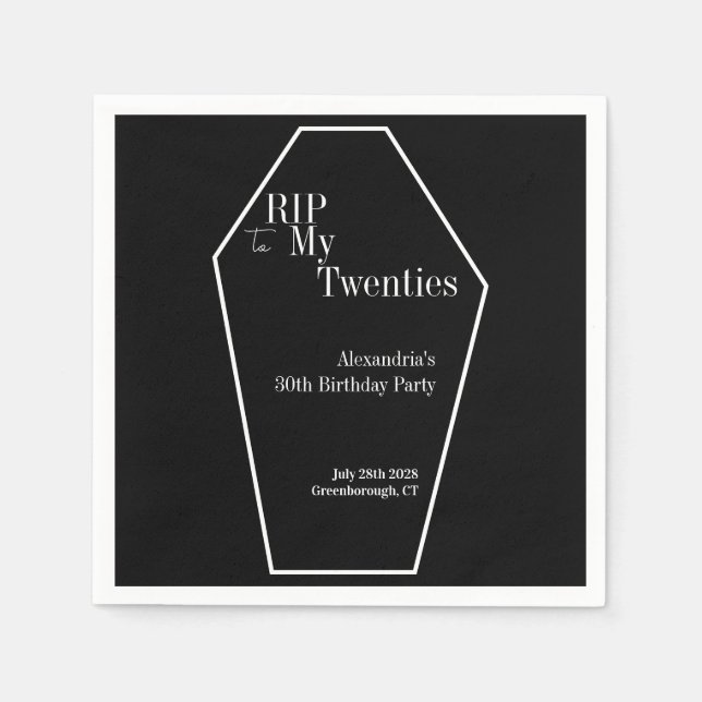 RIP 20s Gothic 30th Birthday Party Black and White Napkin (Front)
