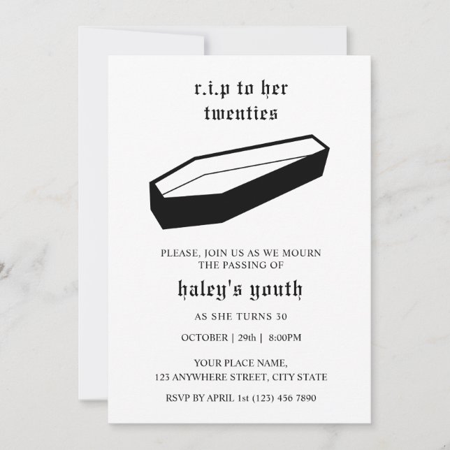 RIP 20s to her Twenties Funeral 30th Birthday Invitation (Front)