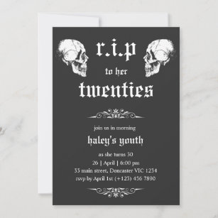 RIP 20s to her Twenties Goth Skulls 30th Birthday Invitation