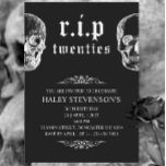 RIP 20s Twenties Funny Skull Funeral 30th Birthday Invitation<br><div class="desc">This Funny yet spooky design features a funeral theme with a graveyard and dancing skeletons in black with a white background. Personalize the invite with your details and if you want to further re-arrange the style and placement of the text, please press the "Click to customize further" button. For more...</div>