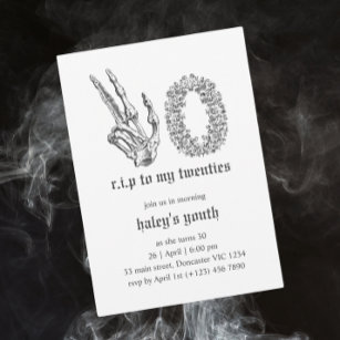 RIP 20s Twenties Goth Skull Skeleton 30th Birthday Invitation