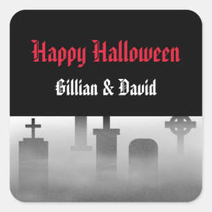 RIP cemetery tombstone foggy happy halloween Square Sticker