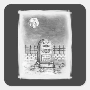 RIP Common Sense Graveyard Moon Masks and Vaccine Square Sticker