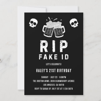 RIP Fake ID Funny Beer Drinking Joke 21st Birthday Invitation