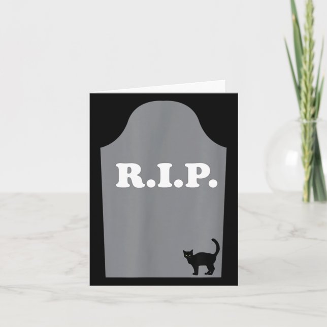 Rip Grave Black Cat Halloween Card (Front)