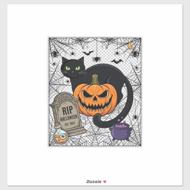 Rip Halloween Black Cat Pumpkin Tombstone Cauldron (Sheet)