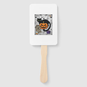 Rip Halloween Black Cat Pumpkin Tombstone Cauldron Hand Fan