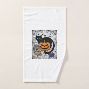 Rip Halloween Black Cat Pumpkin Tombstone Cauldron Hand Towel