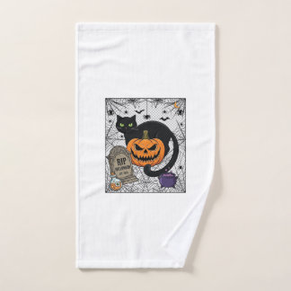 Rip Halloween Black Cat Pumpkin Tombstone Cauldron Hand Towel