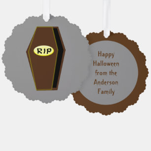 RIP Halloween Coffin of Doom Custom Ornament Card