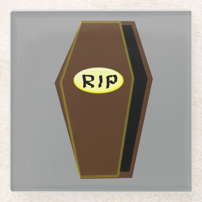 RIP Halloween Coffin of Doom Glass Coaster (Front)
