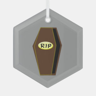 RIP Halloween Coffin of Doom Glass Ornament