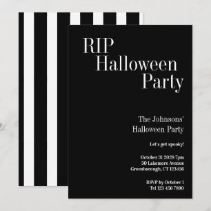 RIP Halloween Party Black and White Stripe Invitation