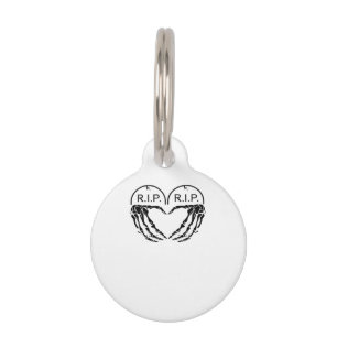 Rip Heart Shaped Gravestone Skeleton Hands Pet Tag