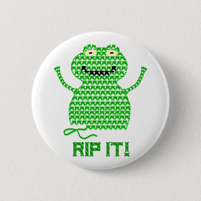 Rip It! Vector Crochet Frog 2 Inch Round Button (Front)