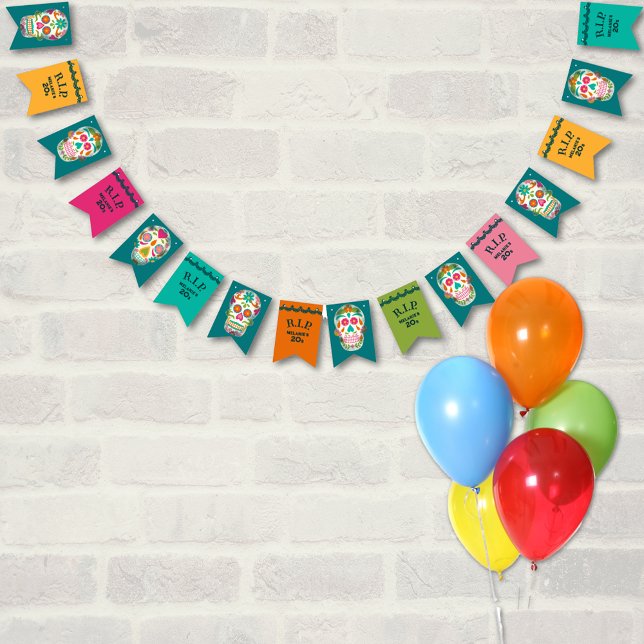 RIP my 20s Custom Age Sugar Skulls Birthday Bunting Flags (Creator Uploaded)