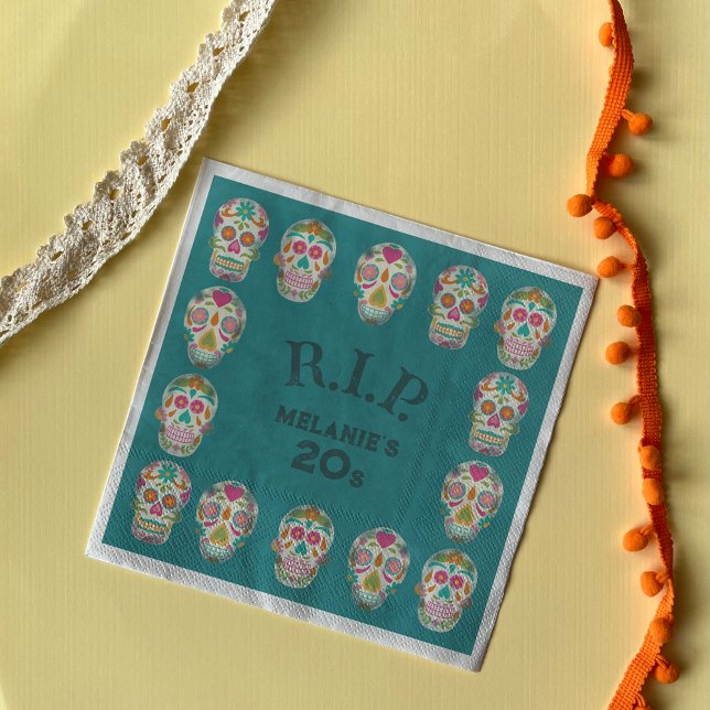 RIP my 20s Custom Age Sugar Skulls Birthday Napkin (Creator Uploaded)