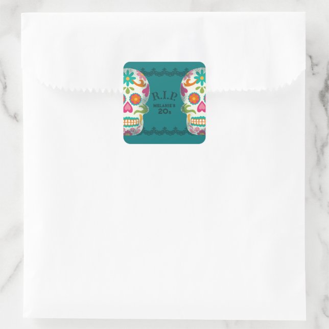 RIP my 20s Custom Age Sugar Skulls Birthday Square Sticker (Bag)