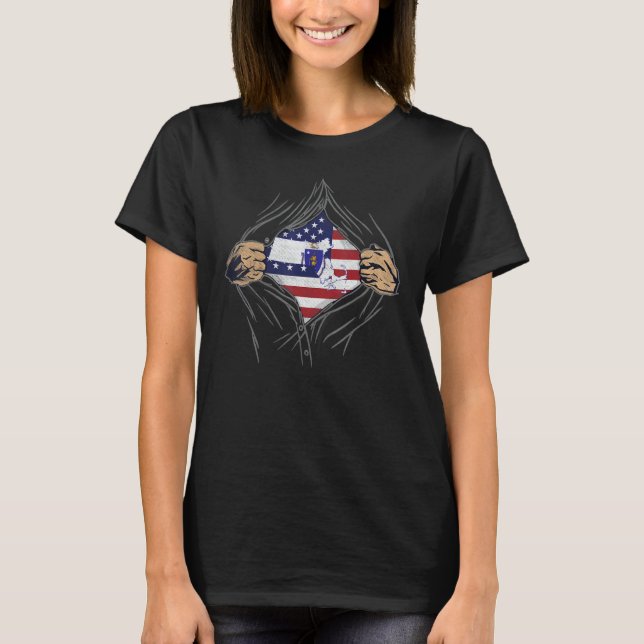 Rip Reveal US Citizen Proud America State Flag Mas T-Shirt (Front)