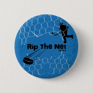 Rip the Net Hockey Player Pinback flare on blue 2 Inch Round Button
