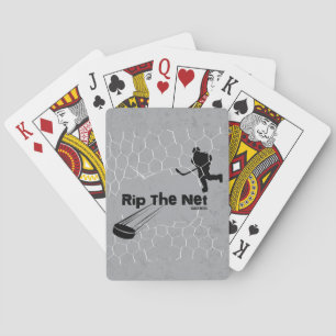 Rip the Net Hockey Player Puck on grey Playing Cards