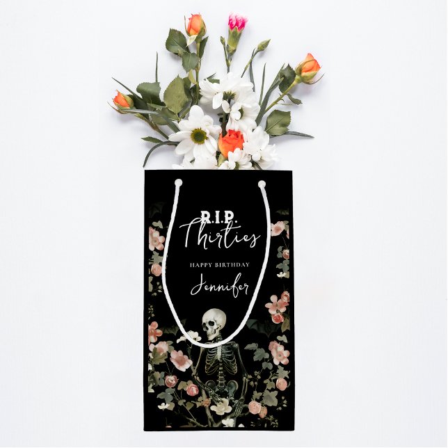RIP Thirties Pink Floral Skeleton 40th Birthday Small Gift Bag (Creator Uploaded)