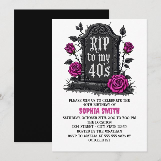 Rip to 40s Birthday Gothic Invitation (Front/Back)