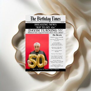 RIP to My 40s Funny Newspaper 55th Birthday Invitation