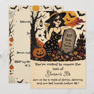 RIP to My Thirties Retro Halloween 40th Birthday Invitation