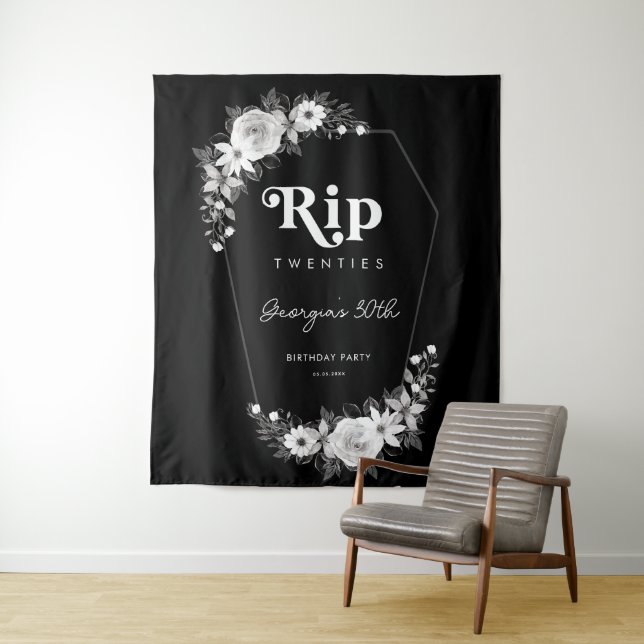 Rip To My Twenties 30th Birthday Party Backdrop Tapestry (In Situ)