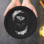 Rip To My Twenties Black 30th Birthday Party Paper Plate<br><div class="desc">Celebrate your birthday with these stylish paper plates,  featuring gothic black and white floral,  coffin shaped frame,  retro typography and custom details of your choice. Easily add your own details by clicking on the "personalize" option.</div>