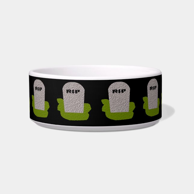RIP Tombstone Gothic Dog/Cat Bowl (Front)