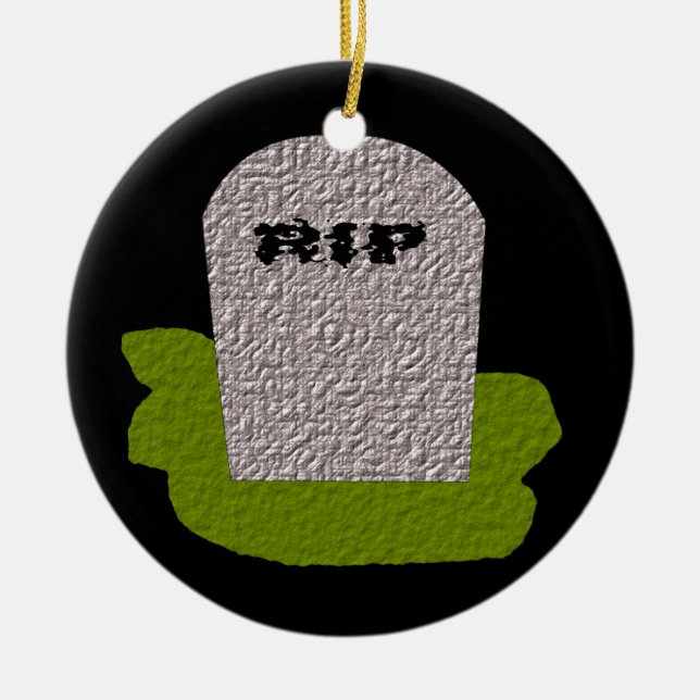 RIP Tombstone Happy Halloween Custom Ceramic Ornament (Front)