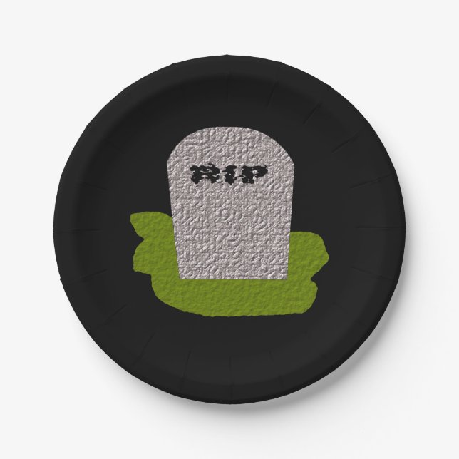 RIP Tombstone Paper Party Plates (Front)