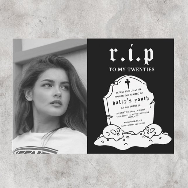 RIP Twenties 20s Funny Funeral 30th Birthday Photo Invitation (Creator Uploaded)