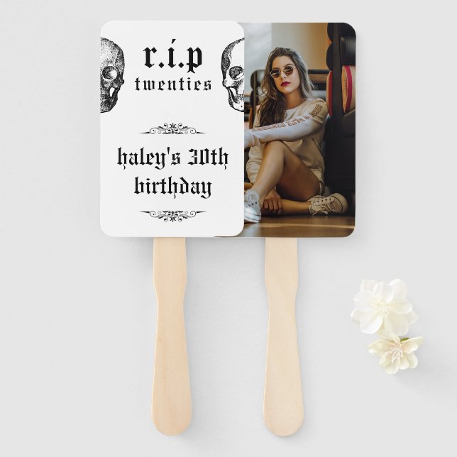 RIP Twenties 20s Skull Photo Halloween Birthday Hand Fan (Front and Back)