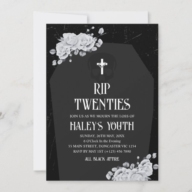 RIP Twenties 20s Tombstone Funeral 30th Birthday Invitation (Front)